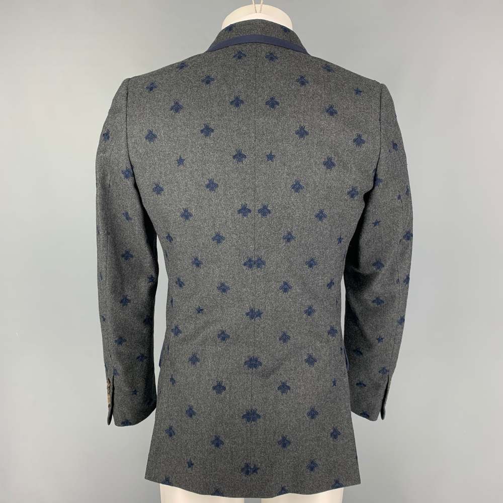 GUCCI Regular Charcoal Navy Royal Bee Embroidery Wool Sport Coat - Picture 3 of 7